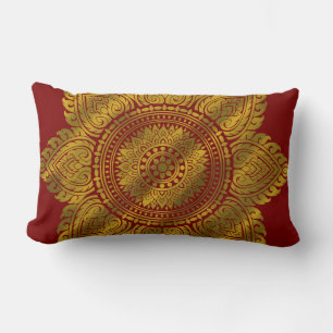 Luxury Gold Mandala Red Throw Pillow