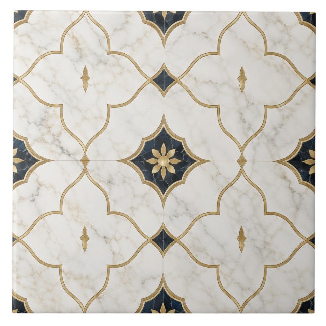 Luxury Gold Marble effect - Geometric Pattern Ceramic Tile (Front)