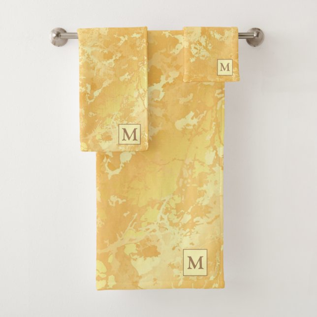 Luxury Gold Marble Monogrammed Bath Towel Set (Insitu)