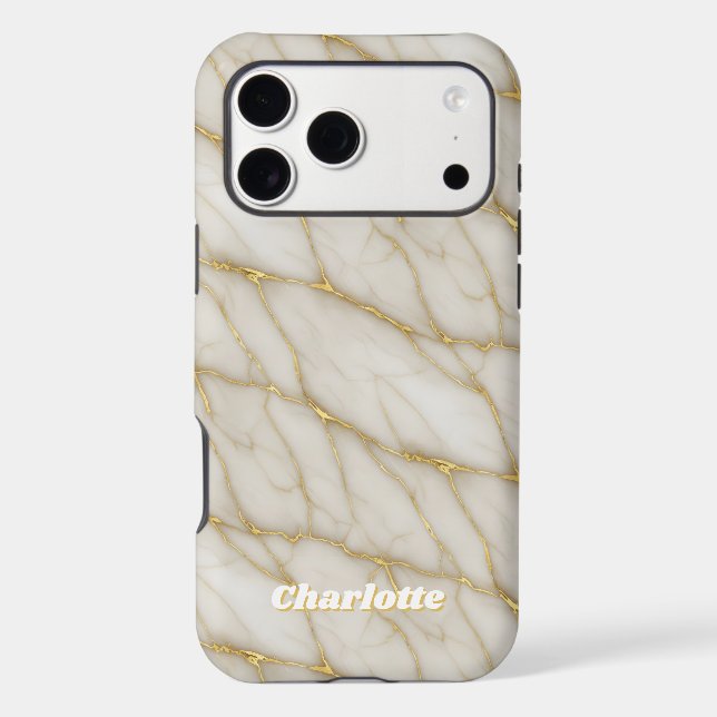 Luxury Gold Marble Pattern Custom Name Iphone Case (Back)