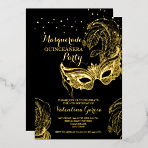 Luxury Gold Masquerade Quinceañera Invite