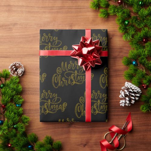 Luxury Gold Merry Christmas Typography Wrapping Paper