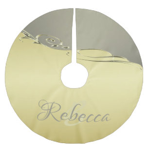Luxury gold metal decorative on gold and silver brushed polyester tree skirt