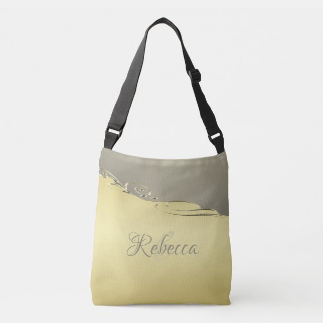 Luxury gold metal decorative on gold and silver crossbody bag (Front)
