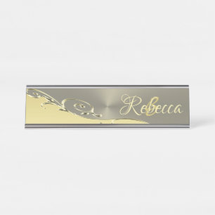 Luxury gold metal decorative on gold and silver desk name plate