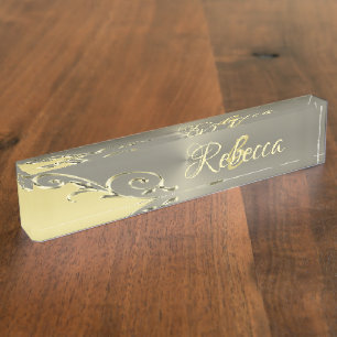 Luxury gold metal decorative on gold and silver desk name plate