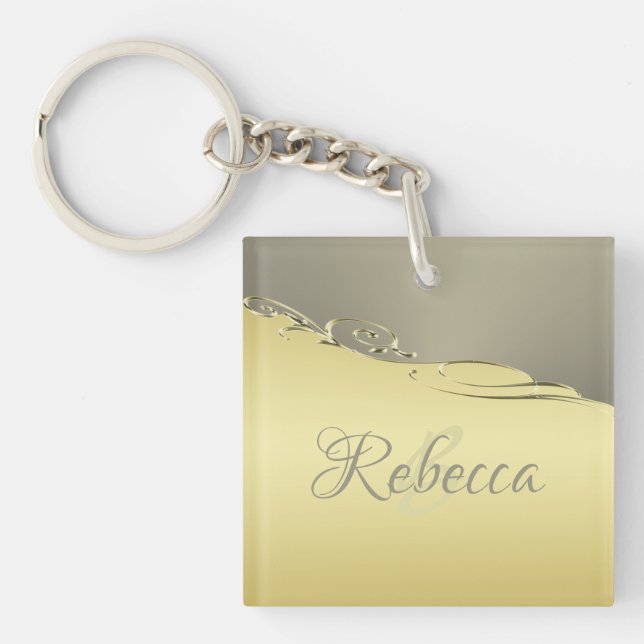 Luxury gold metal decorative on gold and silver keychain (Front)