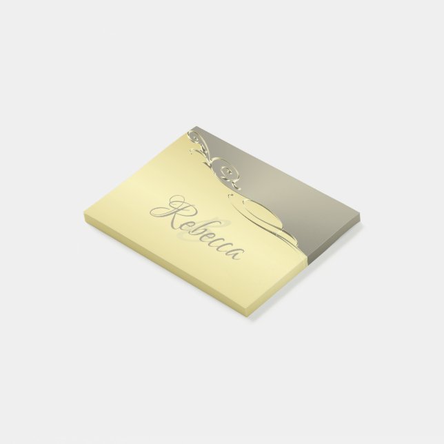 Luxury gold metal decorative on gold and silver post-it notes (Angled)