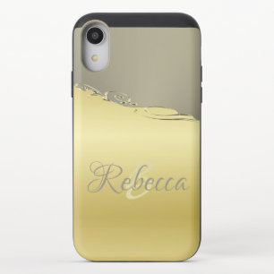 Luxury gold metal decorative on gold and silver iPhone XR slider case