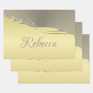 Luxury gold metal decorative on gold and silver wrapping paper sheets
