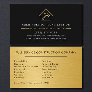 Luxury Gold Metallic Black Construction Business Card