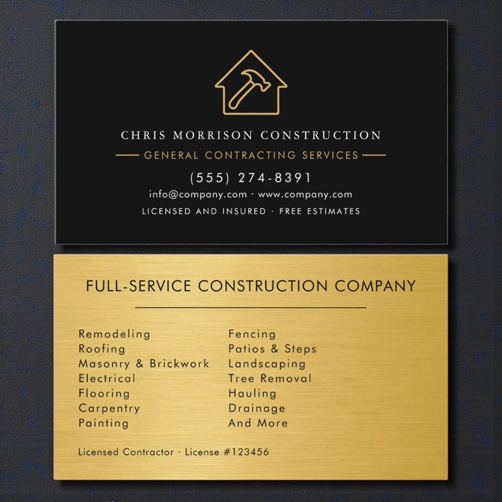 Luxury Gold Metallic Black Construction Business Card