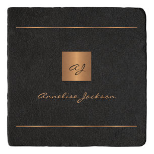 Luxury gold metallic black monogram name script trivet