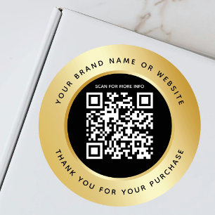 Luxury Gold Metallic Black QR Code Thank You  Classic Round Sticker