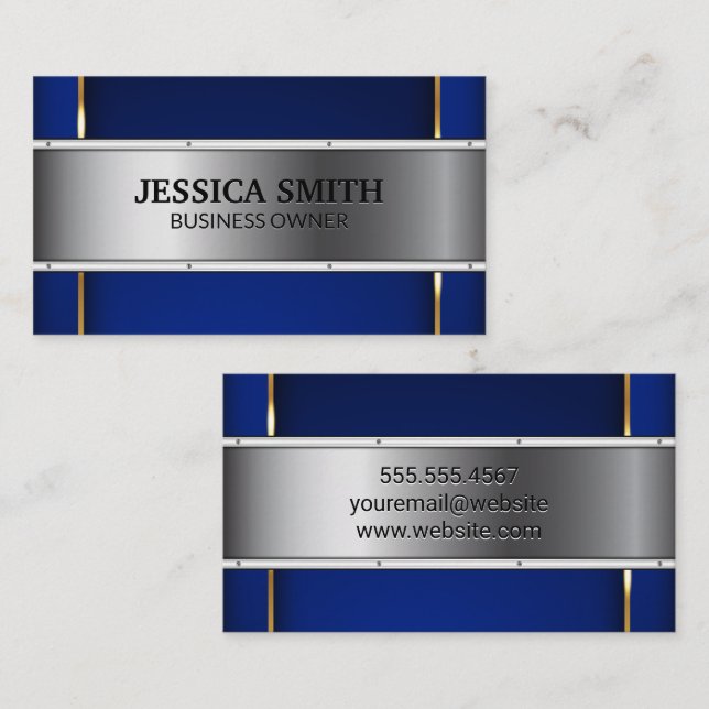 Luxury Gold Metallic Blue Background Business Card (Front/Back)