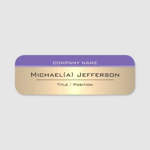 Luxury Gold Metallic  Elegant Blue Tinged Purple Name Tag