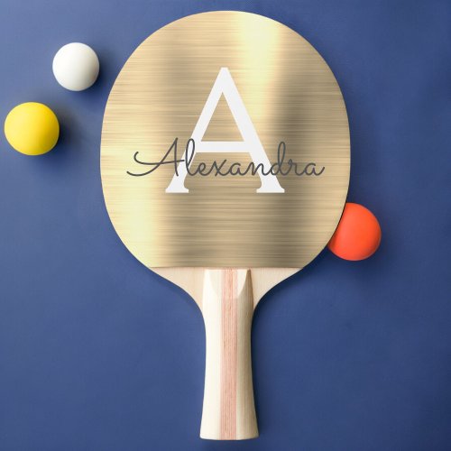 Luxury Gold Metallic Foil Monogram Name Initial Ping Pong Paddle