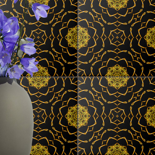 Luxury Gold Metallic Ornaments on Black Pattern