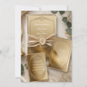 Luxury Gold Mirror Acrylic Wedding Invitation Suit
