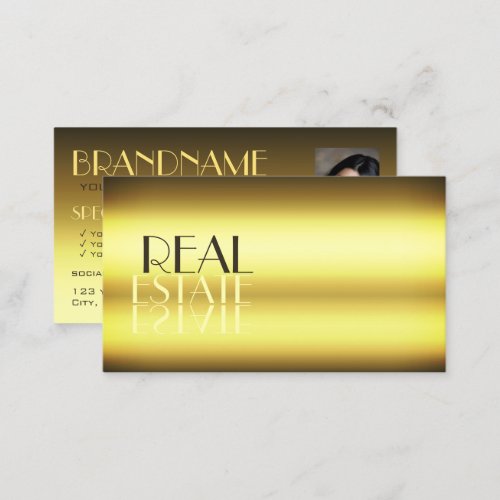 Luxury Gold Modern Chic Mirror Letters with Photo Business Card