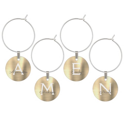 Luxury Gold Modern  Elegant Monogram Wine Charm