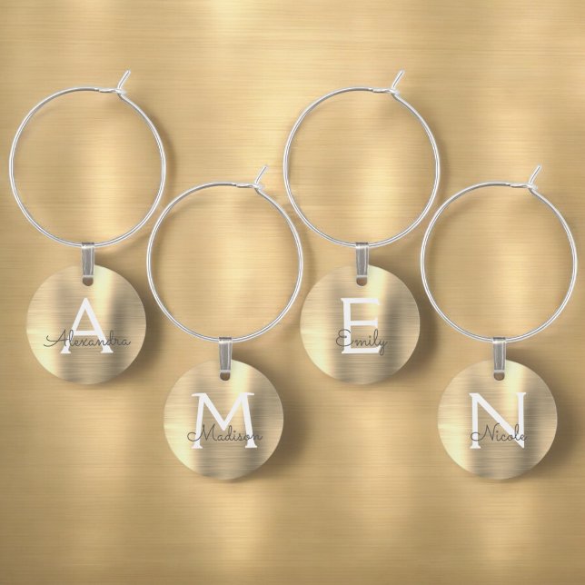 Luxury Gold Modern & Elegant Monogram Wine Charm (Creator Uploaded)