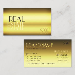Luxury Gold Modern Mirror Letters with Monogram Business Card