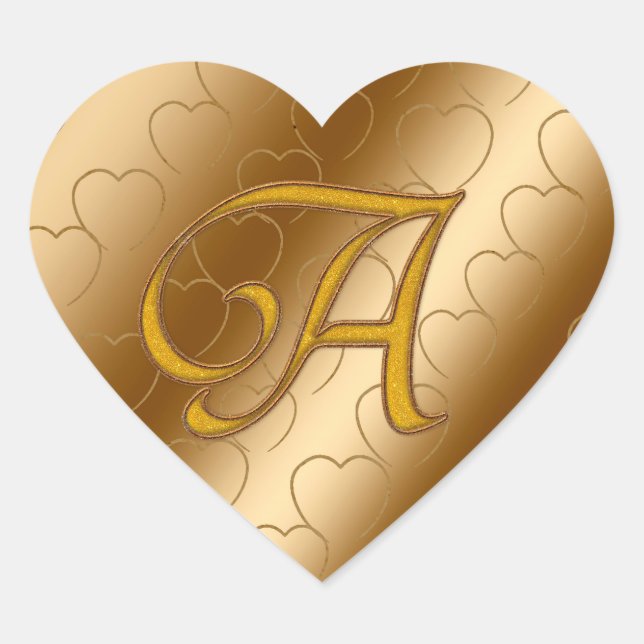 Luxury Gold Monogram A Heart Sticker (Front)