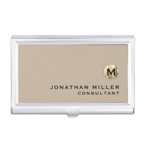 Luxury Gold Monogram Beige Business Card Case