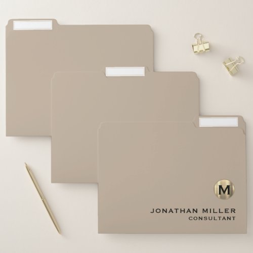 Luxury Gold Monogram Beige File Folder