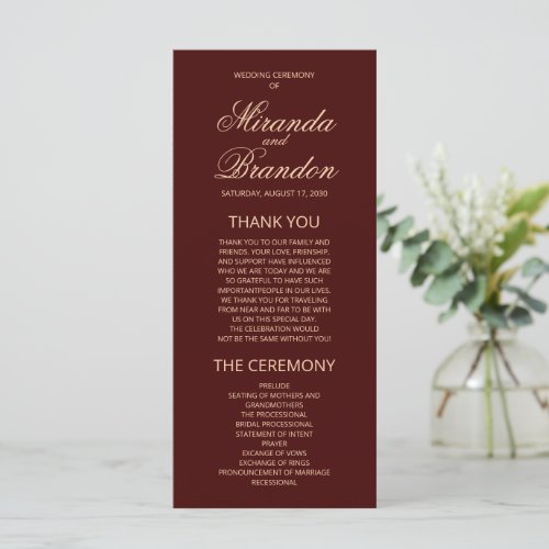 Luxury Gold Monogram Burgundy Wedding Program Card