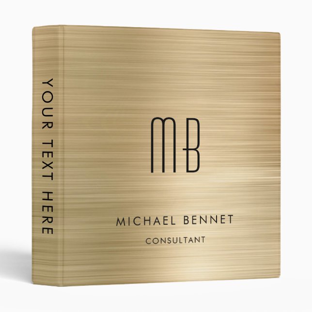 Luxury Gold Monogram Business 3 Ring Binder (Front/Spine)