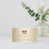 Luxury Gold Monogram Financial Advisor Business Card (Standing Front)
