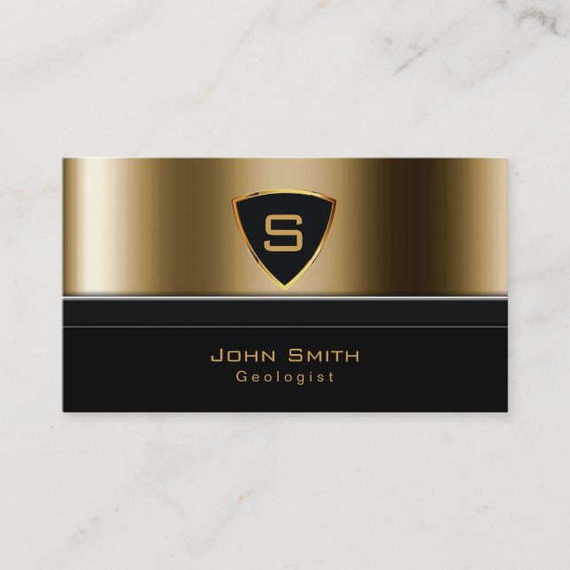 Luxury Gold Monogram Geologist Business Card (Front)