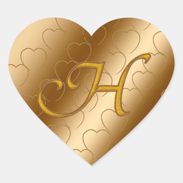 Luxury Gold Monogram H Heart Sticker (Front)