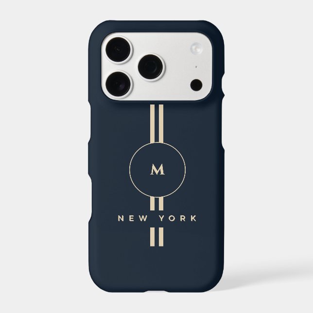 Luxury Gold Monogram Initial Midnight Navy iPhone  Case (Back)