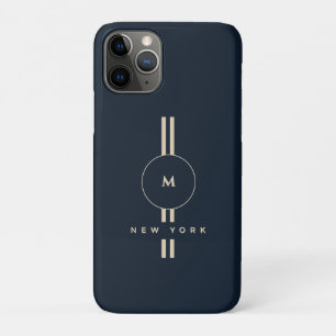 Luxury Gold Monogram Initial Midnight Navy iPhone  11 Pro Case