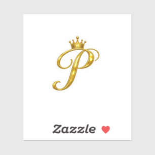 Luxury Gold Monogram Letter P Royal Crown Sticker