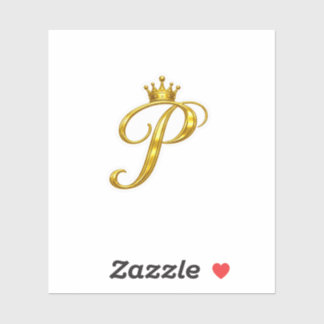 Luxury Gold Monogram Letter P Royal Crown Sticker