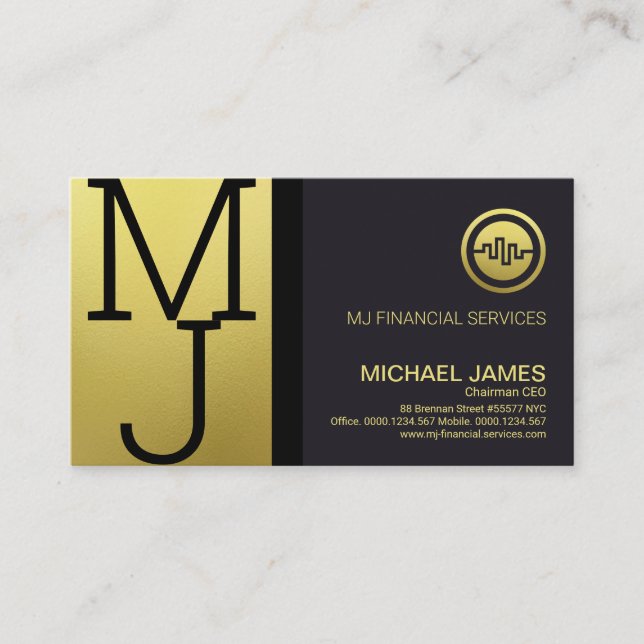 Luxury Gold Monogram Modern Corporate Founder CEO Business Card (Front)