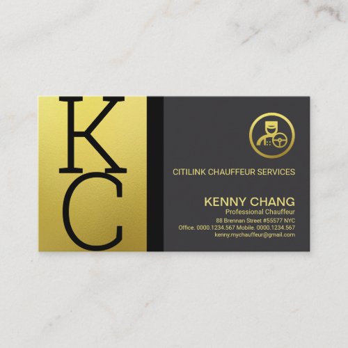 Luxury Gold Monogram Modern Professional Chauffeur Business Card