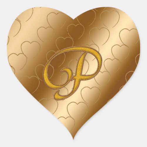 Luxury Gold Monogram P Heart Sticker