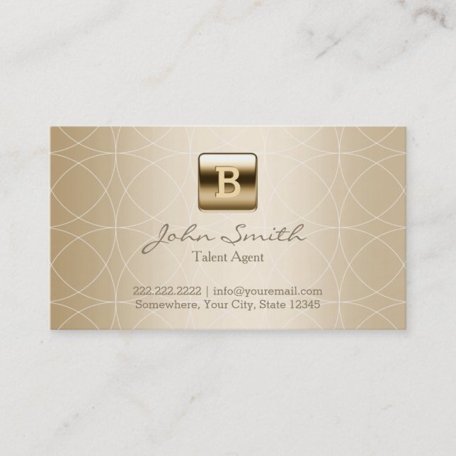 Luxury Gold Monogram Talent Agent Business Card (Front)