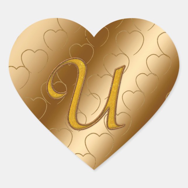 Luxury Gold Monogram U Heart Sticker (Front)