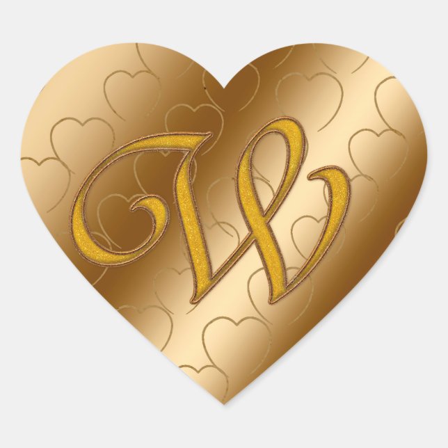 Luxury Gold Monogram W Heart Sticker (Front)