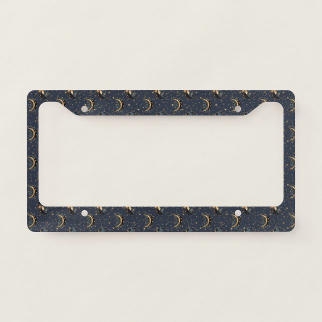 Luxury Gold Moon Celestial Pattern License Plate Frame (Front)