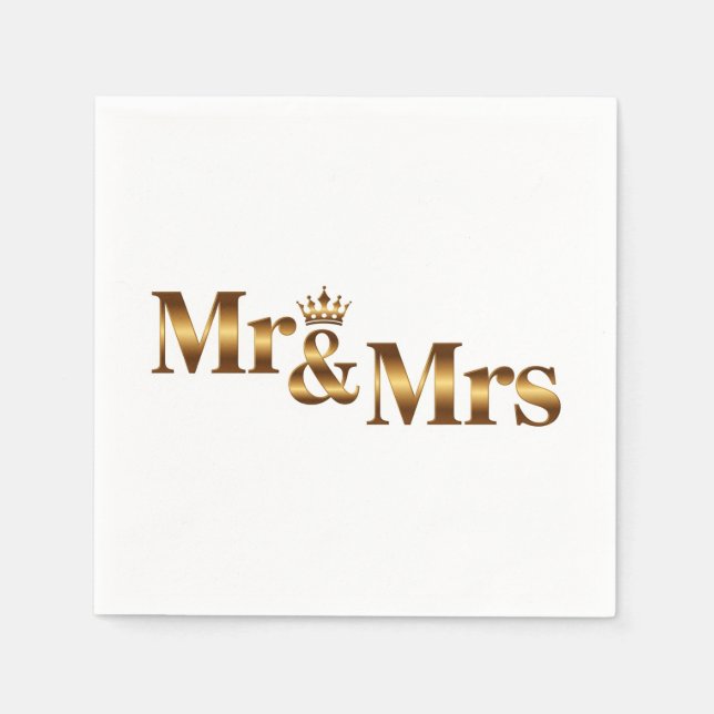 Luxury Gold Mr & Mrs Wedding Sign | Elegant Bridal Napkins (Front)