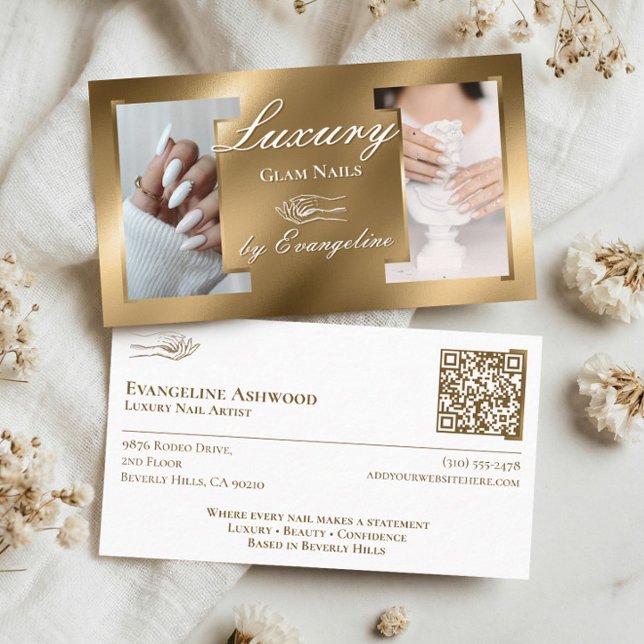 Luxury Gold Nail Technician Artist Salon Photos Business Card (Luxury Gold Nail Technician Artist Salon Photos Business Card)