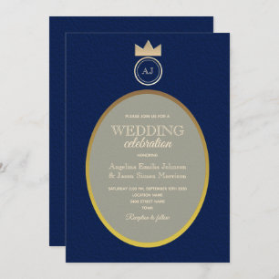 Luxury Gold Navy Monogram Wedding Invitation