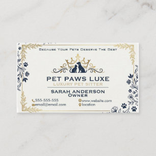 Luxury Gold & Navy Pet Sitter Branding  Business Card